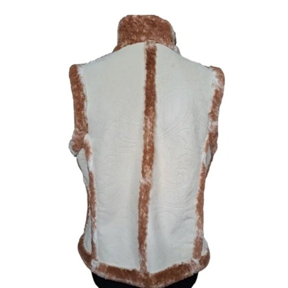 Ariat Reversible Cream & Tan Vest Sleeveless Faux Fur Vest M - Picture 5 of 9